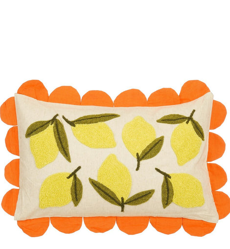 Zitronen dekoratives Kissen - L65 x B45 x H10 cm - Baumwolle - weiß, gelb, orange