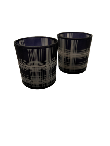 Windlicht aus Glas in Schwarz / Grau kariert